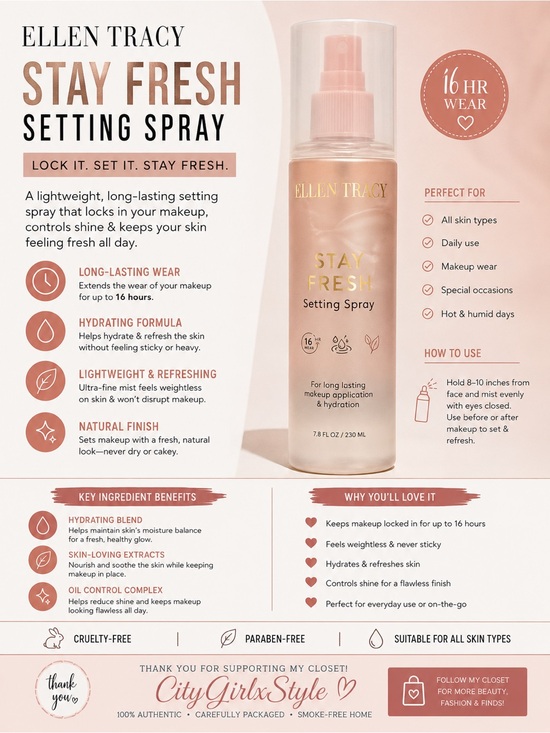 Ellen Tracy Other - Ellen Tracy Stay Fresh Setting Spray — Soft Pink Mist